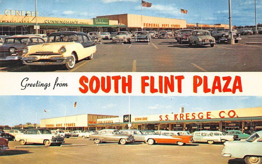 South Flint Plaza - OLD POSTCARD FOR PLAZA (newer photo)